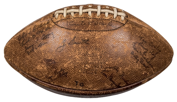 1928 Notre Dame Fighting Irish Team Signed Wilson Football Presented to Oliver Cunningam with 15 Signatures Including Rockne (PSA/DNA) "Win One for the Gipper" Season